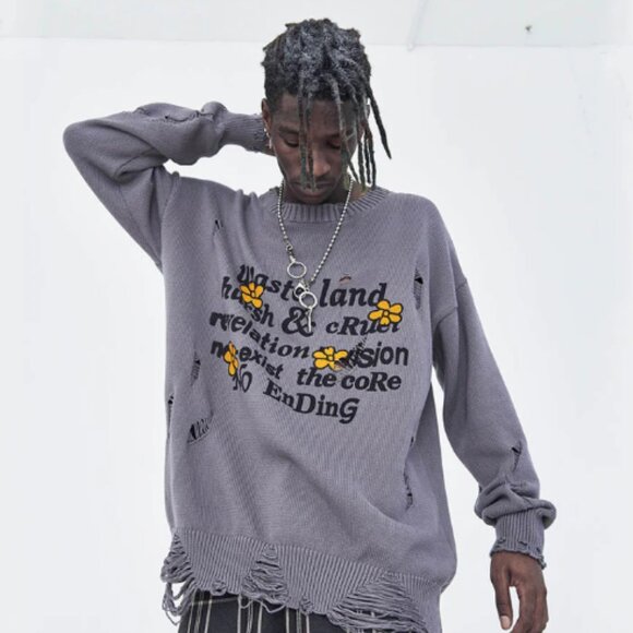 Harsh And Cruel Sweater Men XL Ripped Graphic Waste Land 100% Cotton Streetwear - Picture 1 of 11